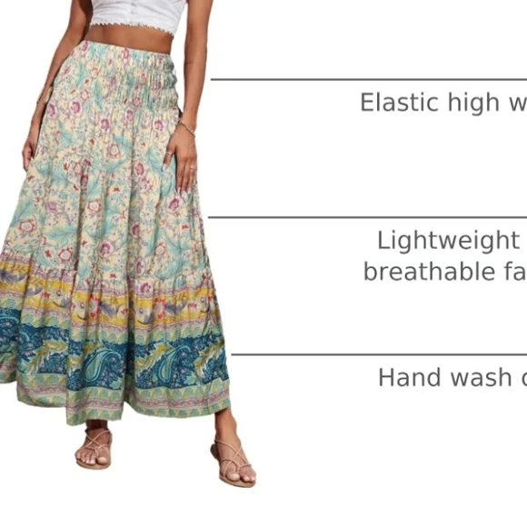 Summer Maxi Skirt Fashion Boho Long Trendy Floral High Waist. SMALL - Picture 4 of 4